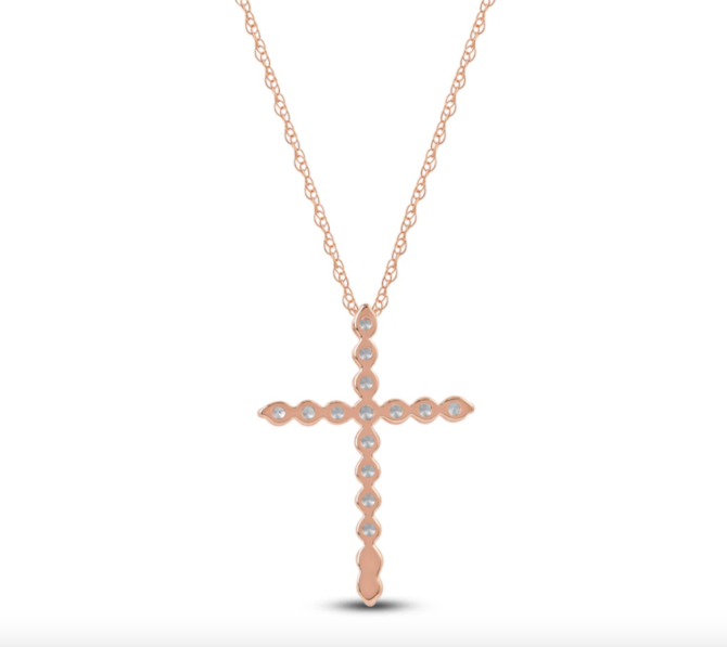 1/2 Carat Lab-Created Diamond Cross Necklace in 14K Rose Gold – 18" Chain - Image 3